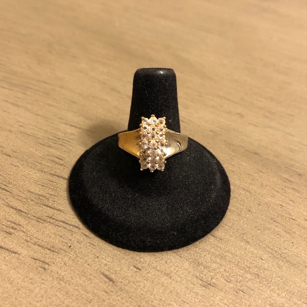Elegant Gold and Silver Tone CZ Ring- Very Vintage * tarnished and chipping*